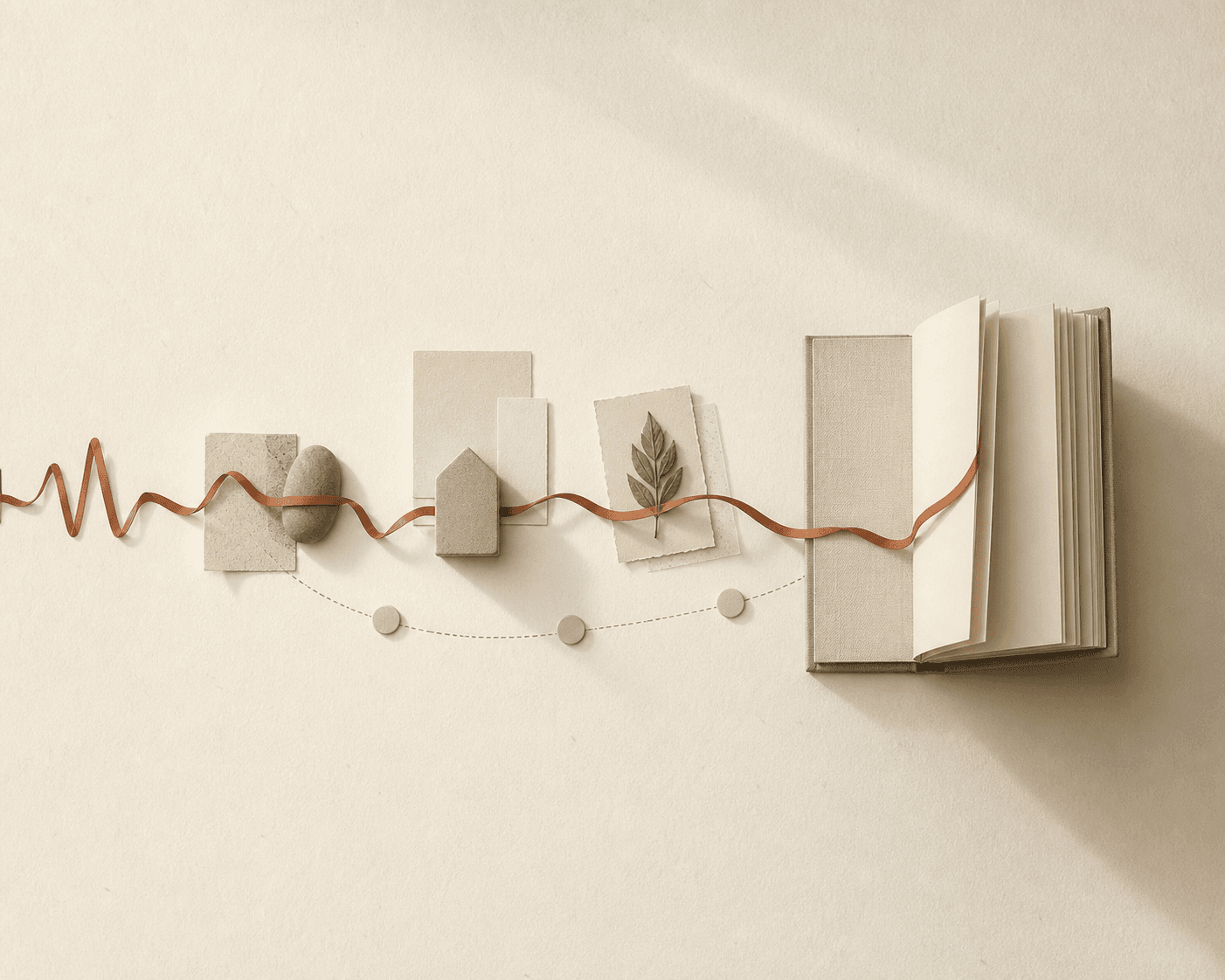 A ribbon tracing life moments into the pages of an open book